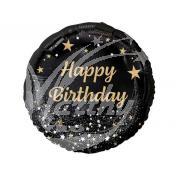 Balón fóliový 45 cm Happy Birthday - černý - zlatý nápis